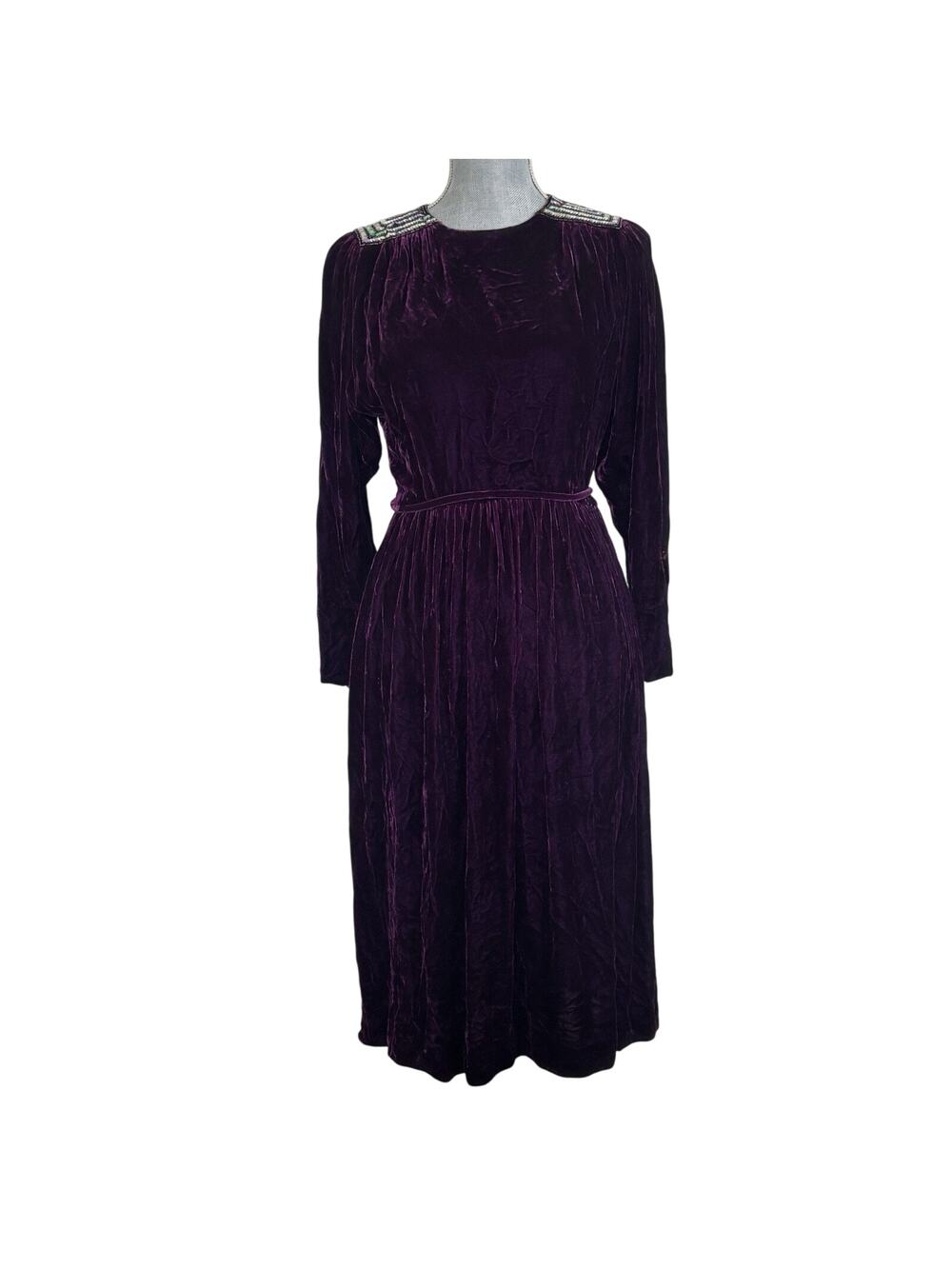 80s Crushed Velvet Silk Blend Purple Sequin Midi Dress 6 Fairy Grunge Retro